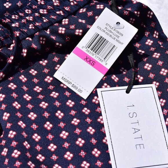 1.State Floral Draw String Pull On Pants Dark Blue Red White XXS - Picture 5 of 9